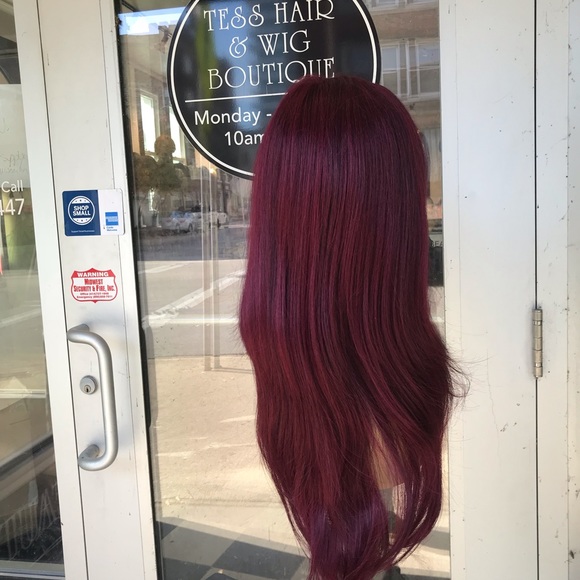 Burgundy Rare Wine Lacefront wig Bangs Long wig - Picture 3 of 8